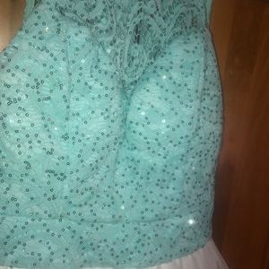 B Darlin Dresses - Aqua and White Sparkly Short Prom Dress B Darlin Dresses - Aqua and White Sparkly Short Prom Dress
